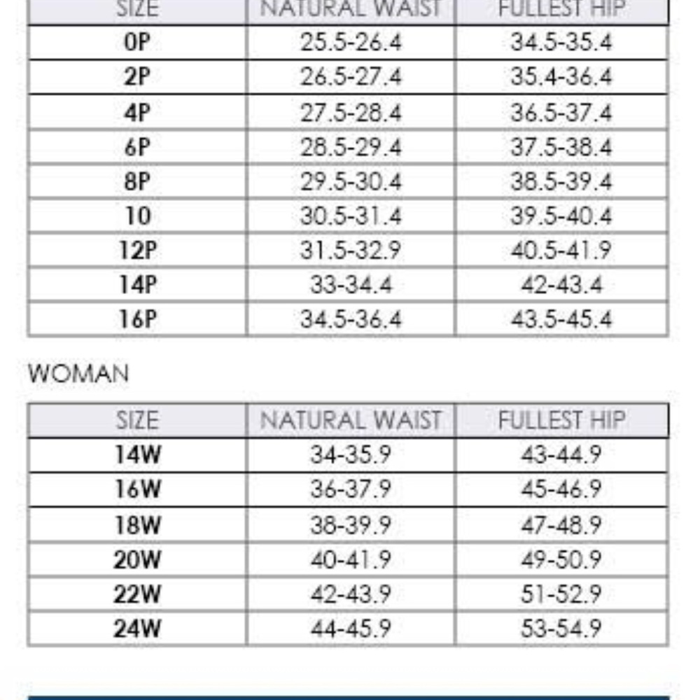 NYDJ size chart